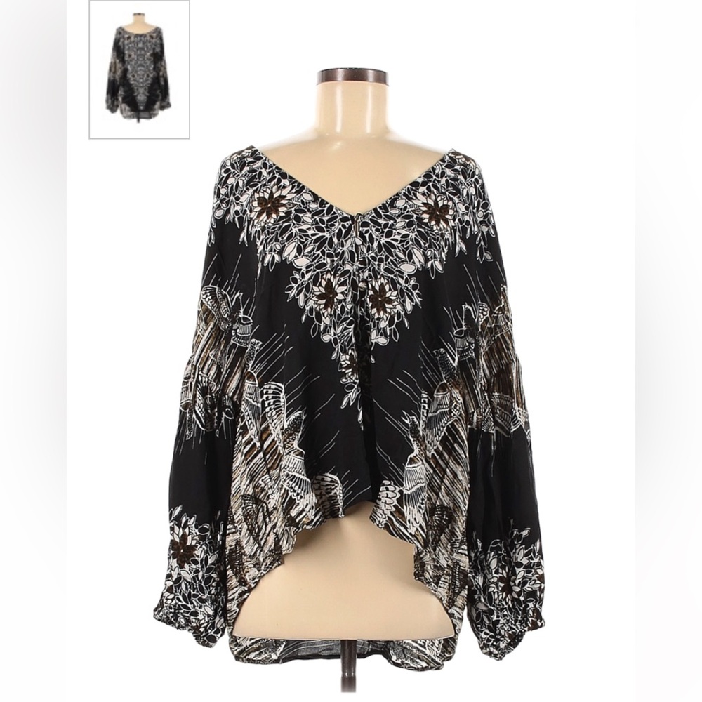 Free People Boho Black Floral Women's Top, size medium